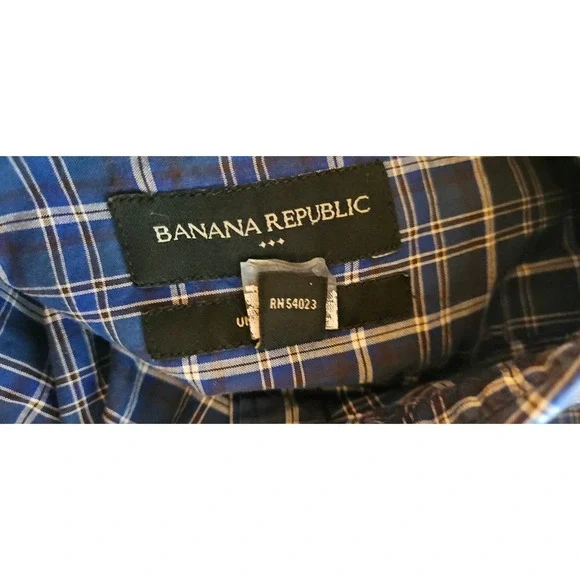 Banana Republic Mens Untucked Fit Navy Blue Plaid Button Down Shirt Large Casual - Picture 5 of 9